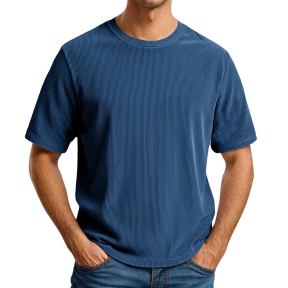 Mens T Shirts Corduroy Crewneck Soft Textured Short Sleeve Comfort Mens formal Shirts,Blue,S