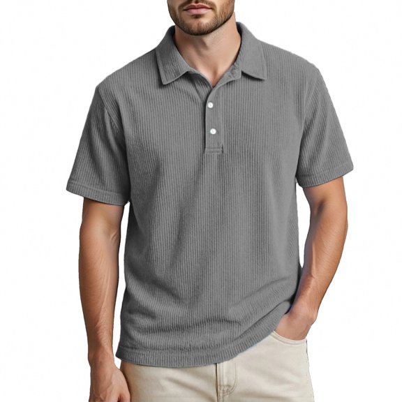 Mens T Shirts Corduroy Short Sleeve Turn Down Collar Solid Color Comfort Mens Clothing,Grey,L