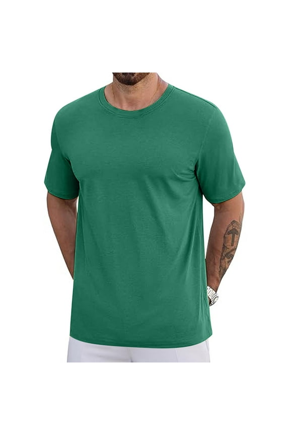 Mens T Shirts Cotton Men's T-Shirts Soft Cotton Crewneck Tees Athletic Fitting Loose Basic Tee-Shirt for Young Men Green M