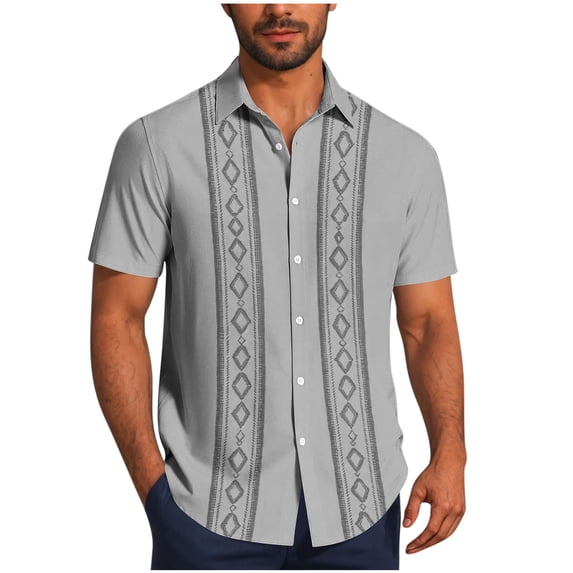 Mens T-Shirts Cotton,Mens Cuban Guayabera Shirt Short Sleeve T-shirt Button Down Shirts Casual Summer Beach Tops