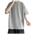 thumbnail image 1 of Mens T-Shirts Cotton V Neck Pocket Packages Stylish Men's Short Sleeve T-Shirt with Unique Spliced Round Neck Design Trendy Split Solid Color Half Sleeve Top for Casual Wear, 1 of 7