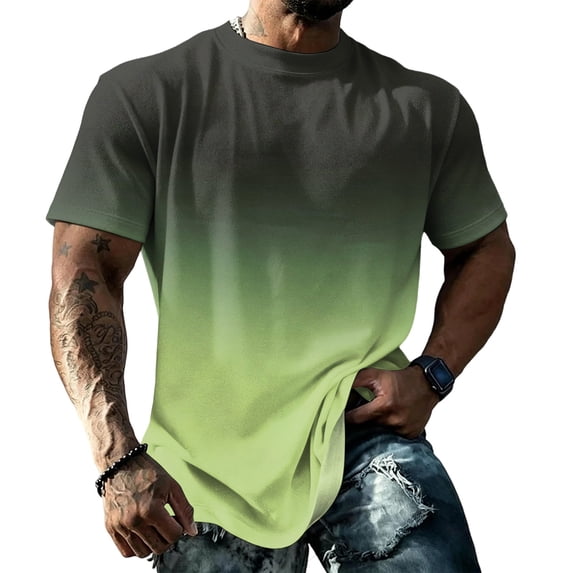 Mens T-Shirts Crew Neck Gradient Short Sleeve Loose Fit Sports Cotton Summer Streetwear Mint Green XL