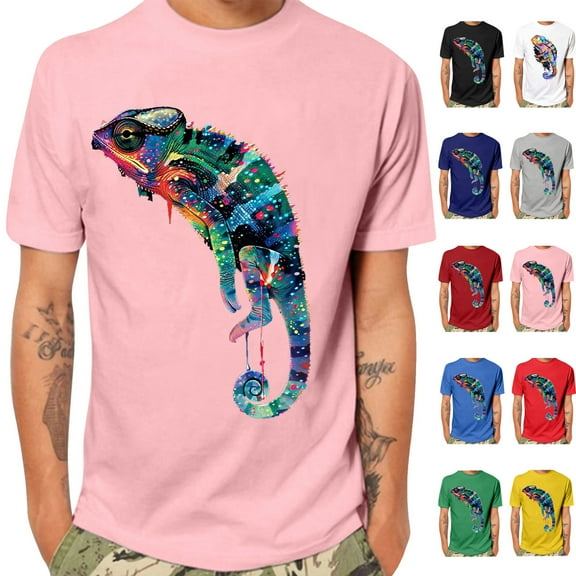 Mens T Shirts Crewneck Short Sleeve Graphic Crew Neck Relaxed Fit T-Shirt, （Pink Size:S-4XL)