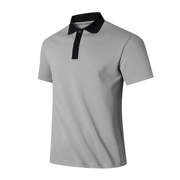 Mens T Shirts Fashion Color Block Breathable Short Sleeve Button Turndown Collar Blouse Shirt Gray,L