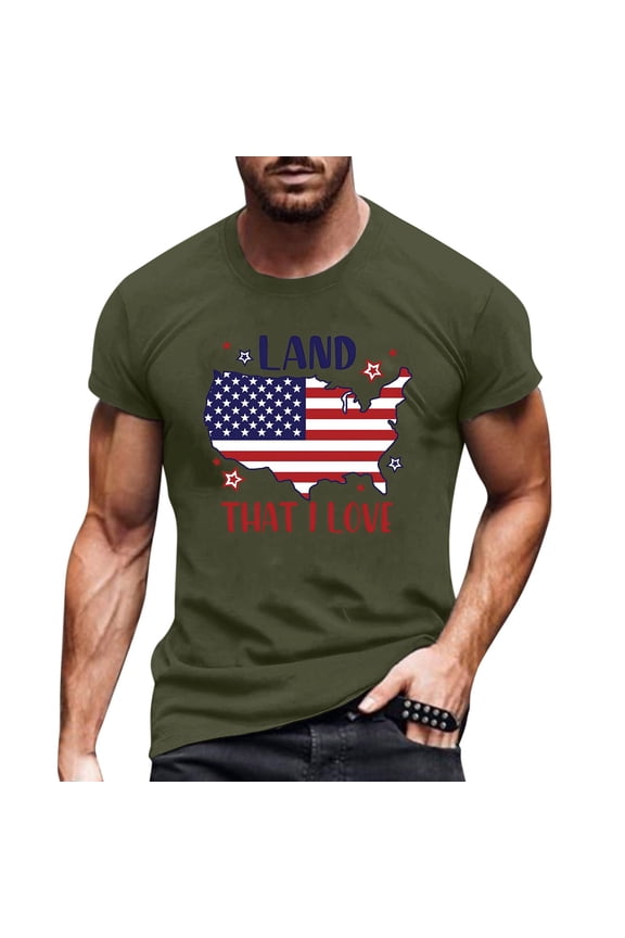 Mens T Shirts Fashion July Celebration Print Mens Spring Shirt,Army Green,S