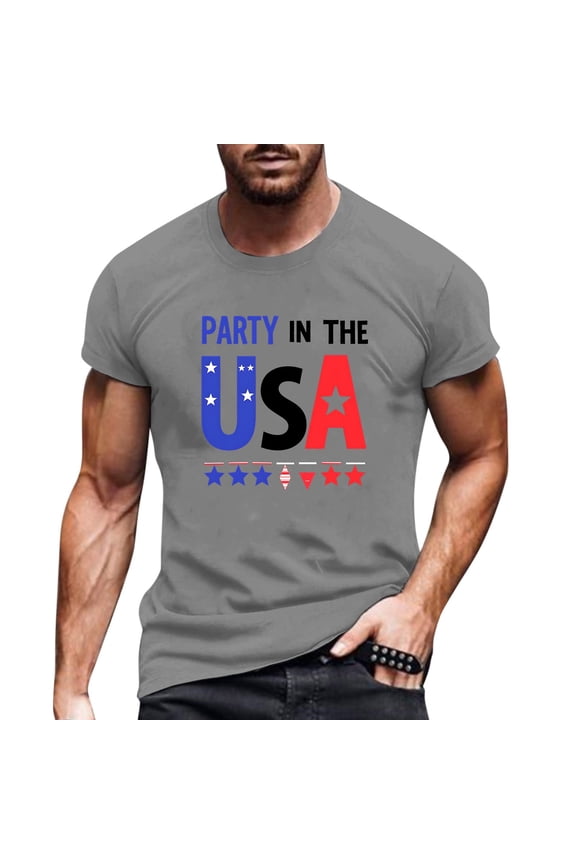 Mens T Shirts Fashion July Print Comfort Breathable Mens New Clothing,Grey,XL