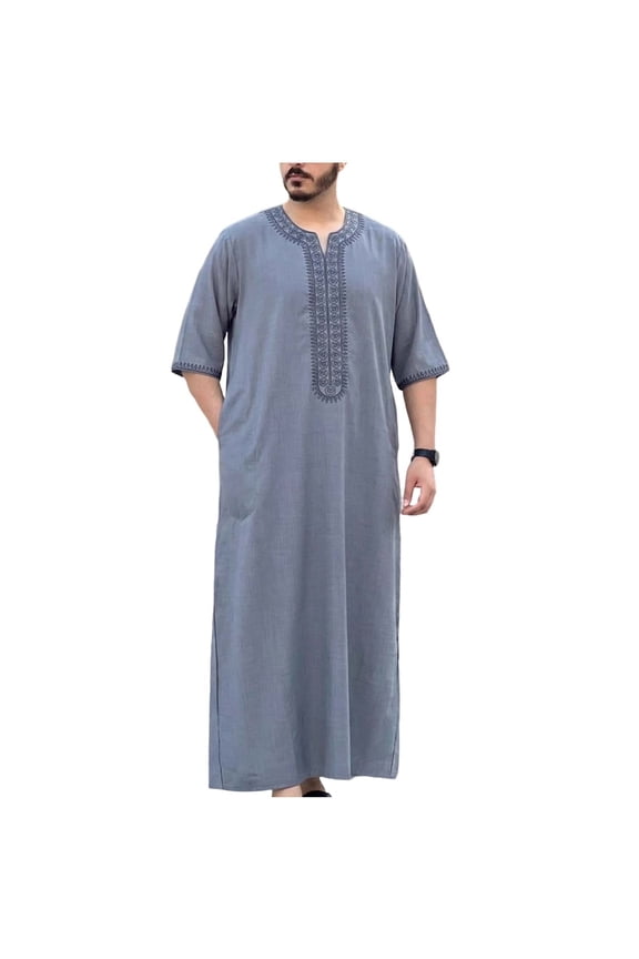 Mens T-Shirts Funny,Muslim Robes for Men 2026 Middle East Long Sleeve Thobes Embroidered Kaftan Abaya Robe Dubai Clothes Abaya Robe
