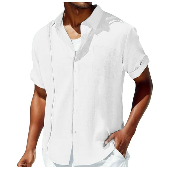 Mens T Shirts Golf Cuban Guayabera Short Sleeve Button Down Beach Mens Graphic T-Shirts,White,M