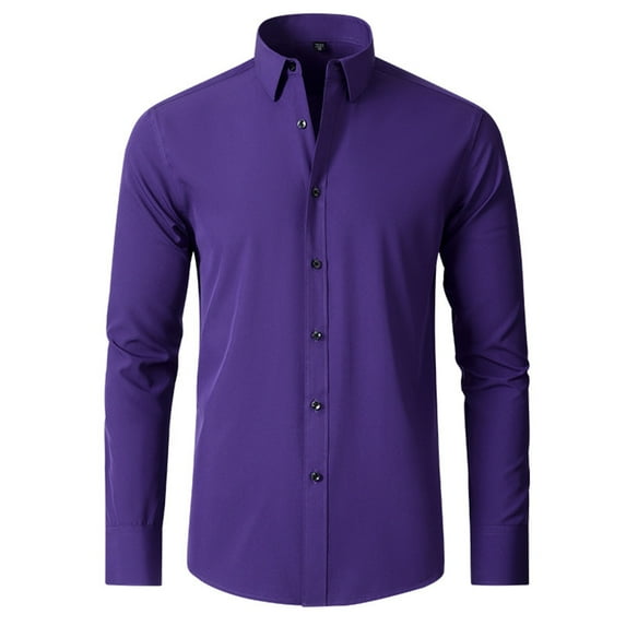 Mens T Shirts Golf Dress Solid Long Sleeve Stretch Formal Business Button Down Mens Summer Clothing,Purple,L