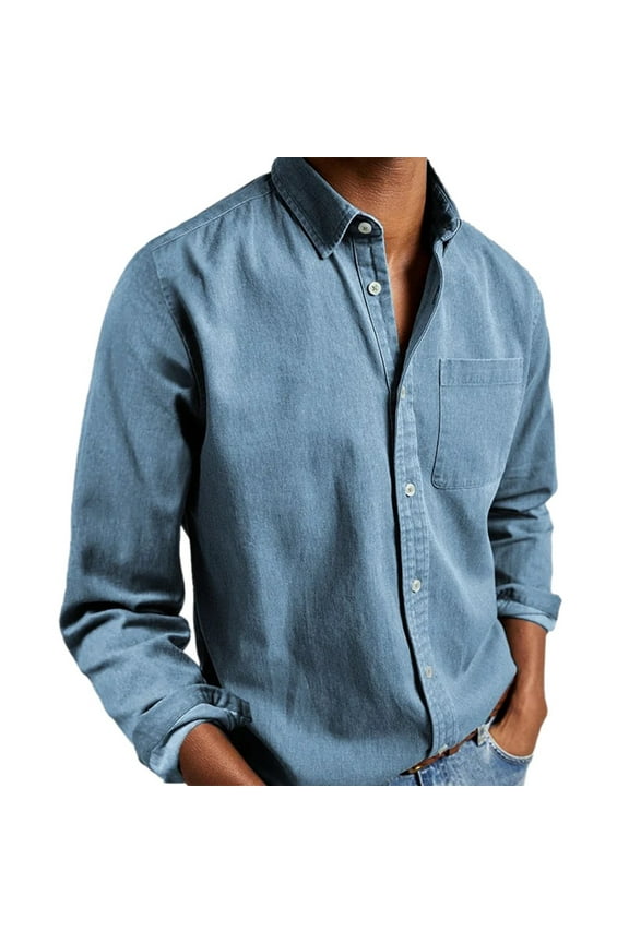 Mens T Shirts Golf Fashion Top Comfortable Solid Color Button Long Sleeve Tops Mens Clothing,Blue,XL