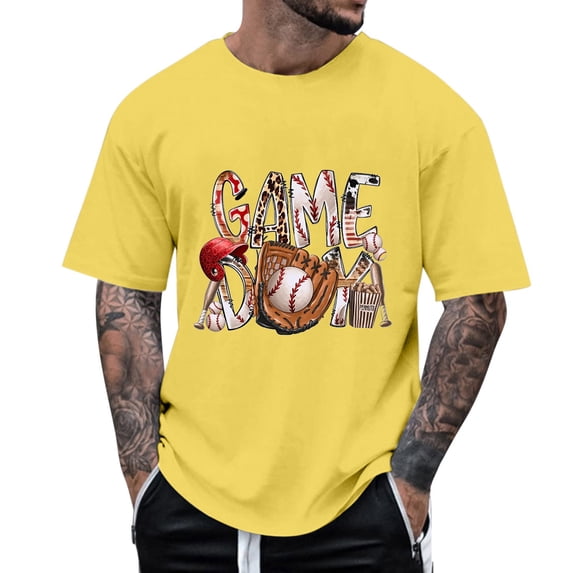 Mens T Shirts Golf Plus Size Game Day Baseball Fan Short Sleeve Solid Color Mens Summer Clothing,Yellow,5XL