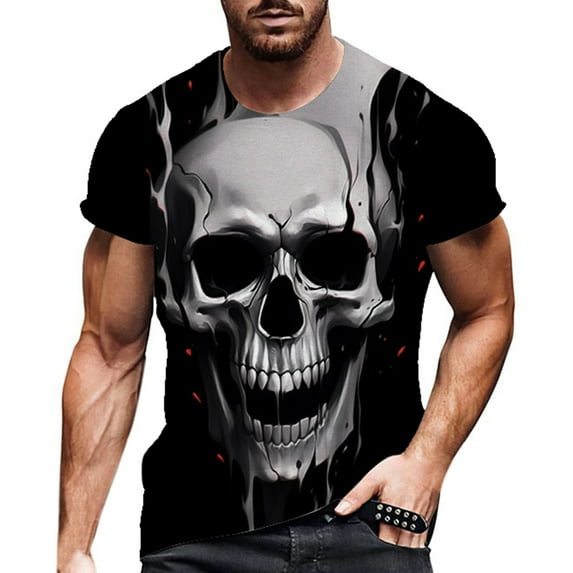 Mens T Shirts Gothic Grunge Skeleton Print Short Sleeves Crew Neck Graphic Tees Streetwear Comfort Dailywear Tee Shirt Tops