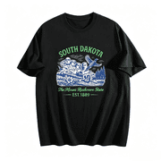 Mens T-Shirts Graphic 100% Cotton South Dakota Nature Wildlife T-Shirt Vintage Mount Rushmore Casual Short Sleeve Tee,Black,L