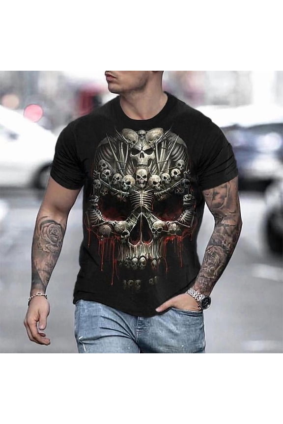 Mens T-Shirts Graphic Fashion Skull Print Tshirt Casual Short Sleeve Tee Tops Hipster Hip Hop T Shirts Cool Shirt Halloween Costume Black B L