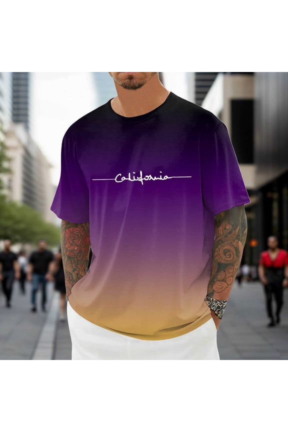 Mens T Shirts Graphic Letter Print Crew Neck Short Sleeve Loose Fit Casual Dressy T Shirt Fashion Spring Summer Fall Basic Work Tee Vacation Clothes Dark Purple XXL