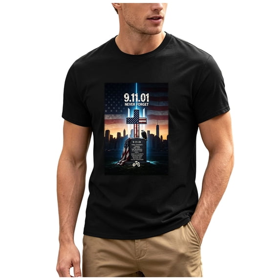 Mens T Shirts Graphic Tee 9/11 25Th Anniversary T Shirt 911 Tops Memorial Tops Crewneck T Shirt for Men