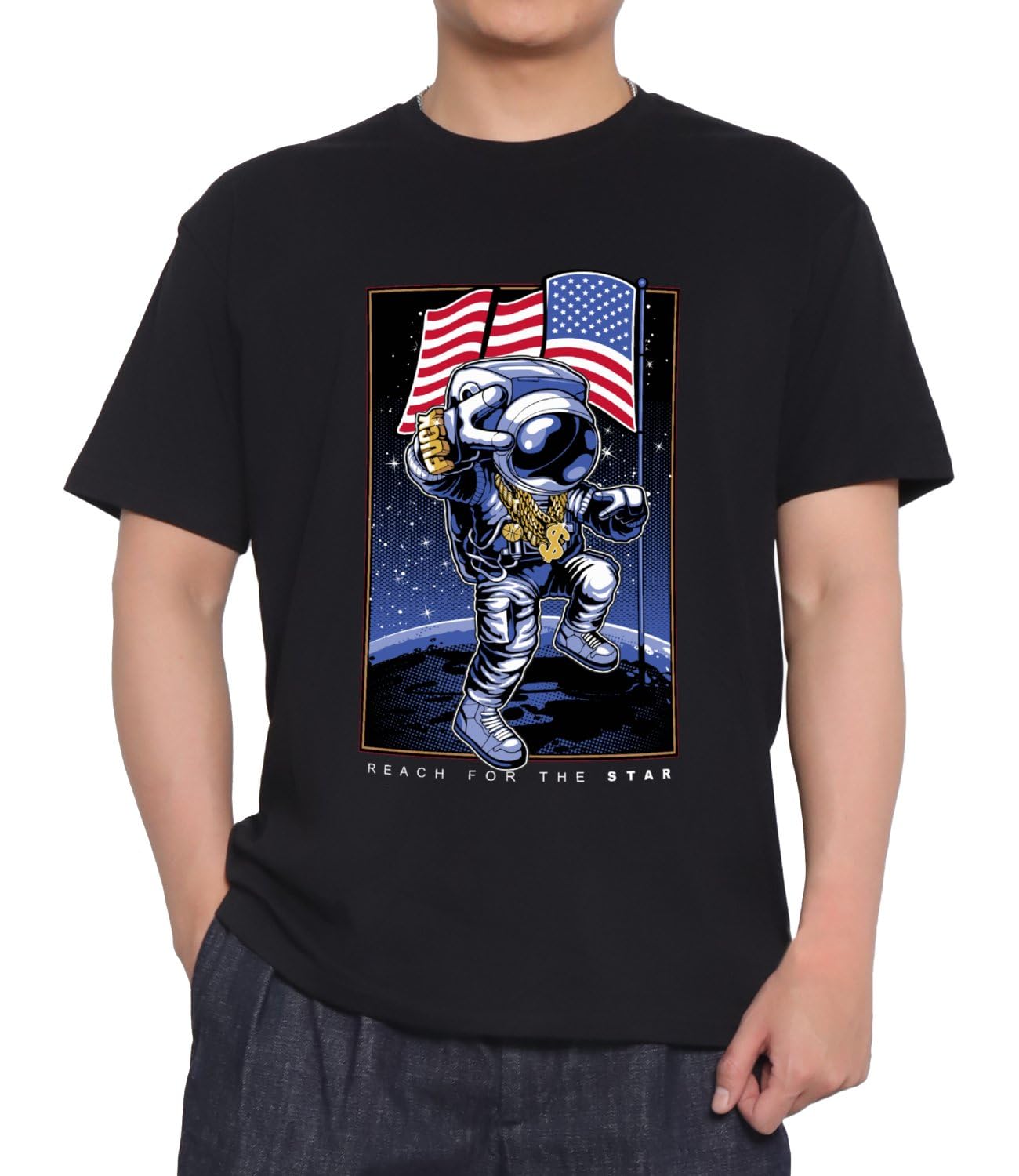 Mens TShirts Graphic Tees Graphic Tees for Men Black Tshirt Astronaut