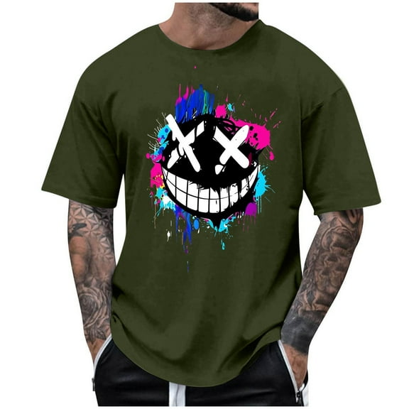 Mens T-Shirts Graphic Tees Summer Fashion Casual Men's Round Neck Printed T-shirt Top Halloween Print T-Shirts(Size:S-5XL)
