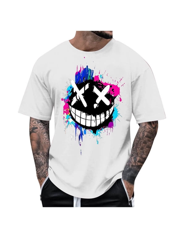 Mens T-Shirts Graphic Tees Summer Fashion Casual Men's Round Neck Printed T-shirt Top Halloween Print T-Shirts(Size:S-5XL)