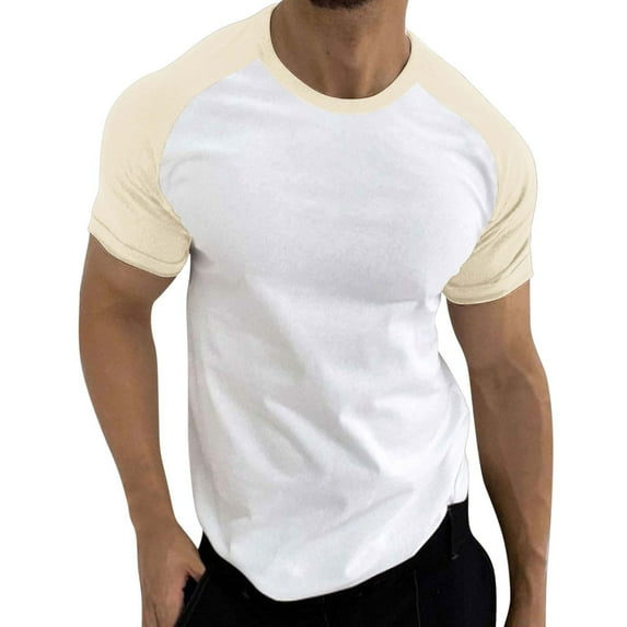 Mens T-Shirts Graphic Tees Summer Short Sleeve Sports Color Block Raglan Sleeves Round Neck Casual Breathable Tshirt