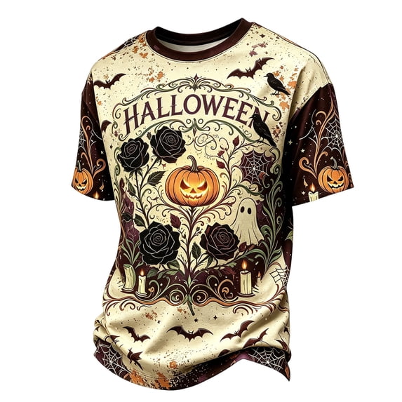 Mens T Shirts Halloween Funny Pumpkin Printed Casual Comfortable Short Sleeve Crew Neck Tees