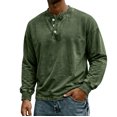 Mens T Shirts Henley Button Work Distressed Tee Long Sleeve Basic ...