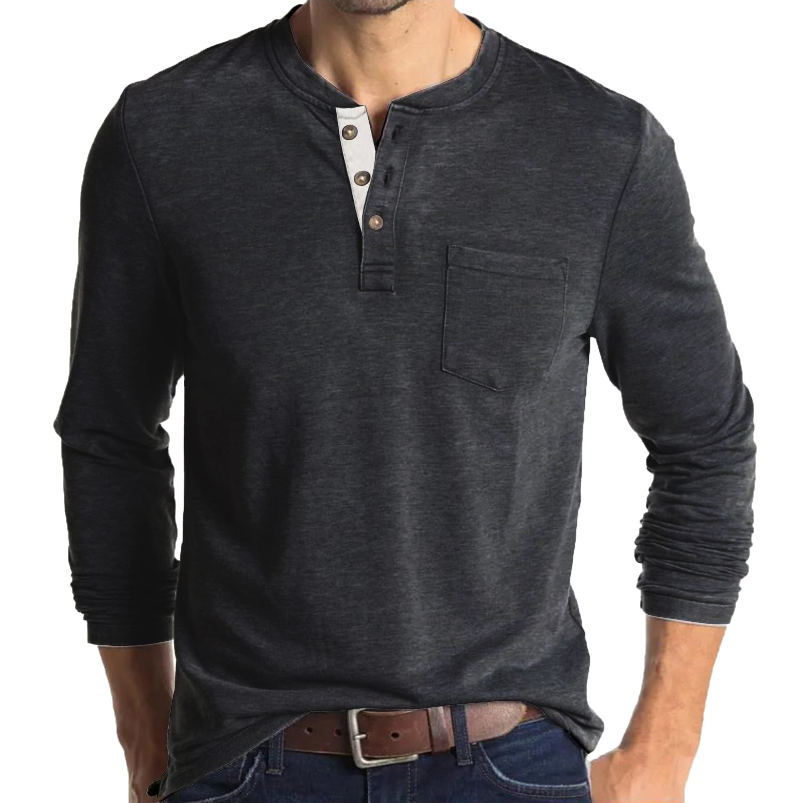 Women's Casual Color Block Long Sleeve Top - Round Neck Pocket T-Shirt Blouse (S-2XL)
