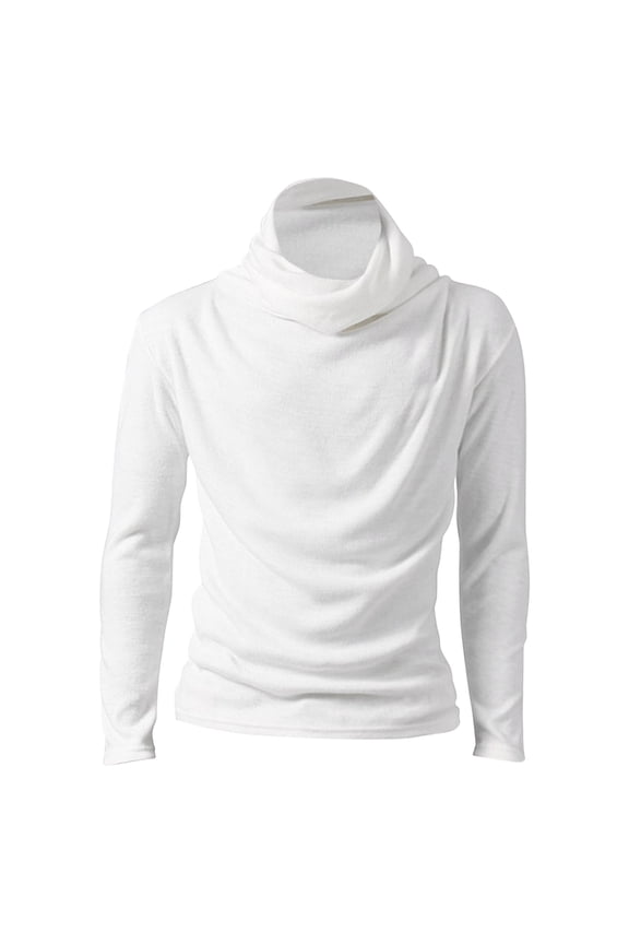 Mens T Shirts High Neck Long Sleeve Pullover Tops Lightweight Soft Layering Turtleneck Tee White XL