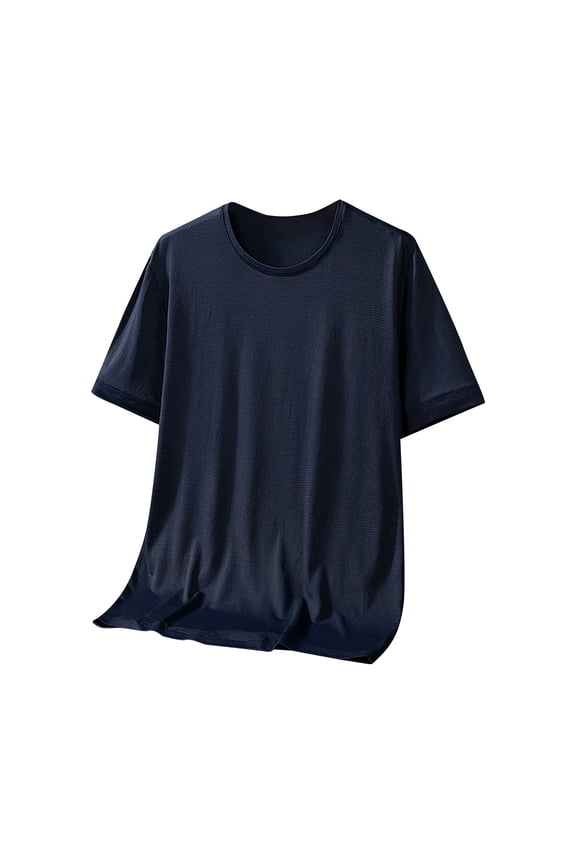 Mens T-Shirts Ice Silk Breathable Thin Solid Color Casual Summer Short Sleeve Crew Neck Man Undershirts Tshirts Holiday Wear