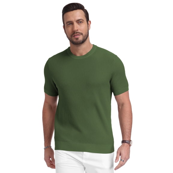 Mens T-Shirts Knit Short Sleeve Crewneck Shirt Casual Textured Pullover Tees
