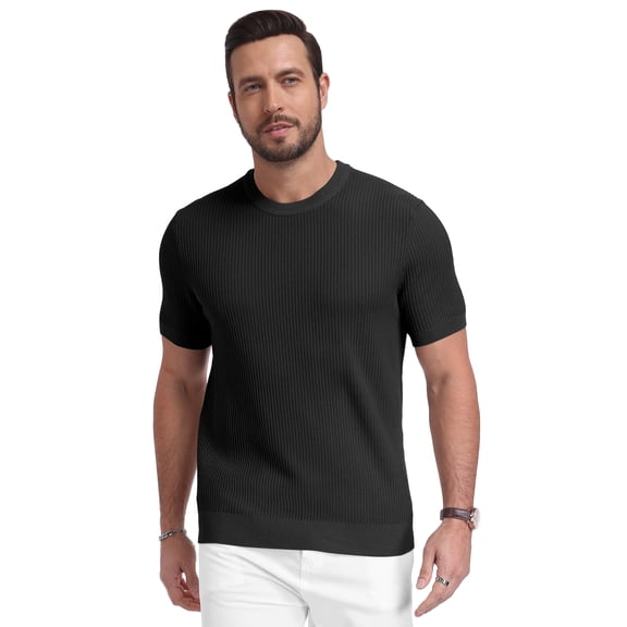 Iceglad Mens Knit T Shirt Short Sleeve Crewneck Summer Casual Textured Pullover Lightweight Ribbed Viscose Sweater Tee Soft Breathable Fashion Shirt