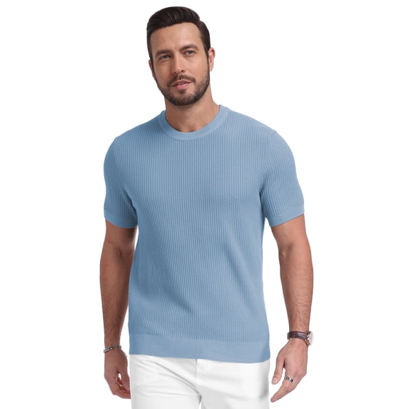 Iceglad Mens Knit T Shirt Short Sleeve Crewneck Summer Casual Textured Pullover Lightweight Ribbed Viscose Sweater Tee Soft Breathable Fashion Shirt