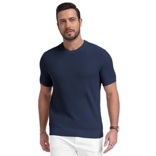 Iceglad Mens Knit T Shirt Short Sleeve Crewneck Summer Casual Textured Pullover Lightweight Ribbed Viscose Sweater Tee Soft Breathable Fashion Shirt