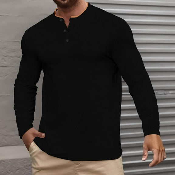 Mens T Shirts Long Sleeve Button Mock Neck Tshirts Shirt with Pocket Casual Solid Color Pullover Slim Breathable Going-Out Loungewear Tees Tops