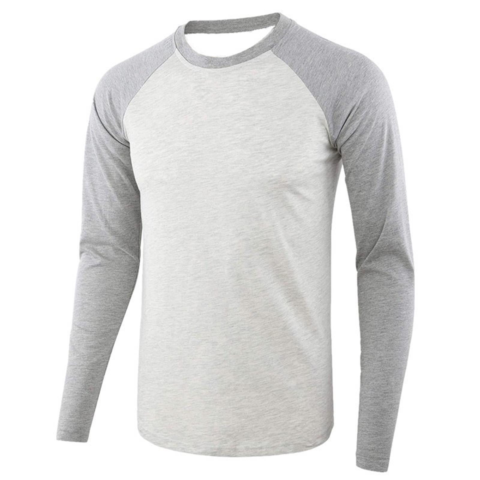 Mens T Shirts Long Sleeve Casual Sports Loose Crew Neck Color Matching