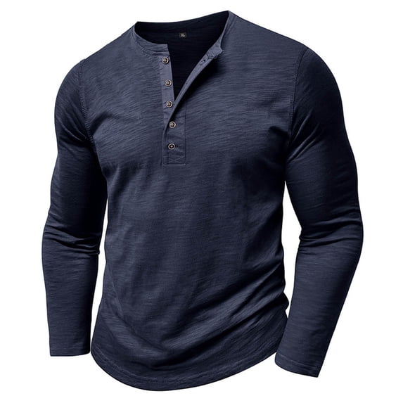 Mens T-Shirts Long Sleeve Crew Neck Henley Shirts Loose Fit Navy Button Shirt Mens Hiking Shirt
