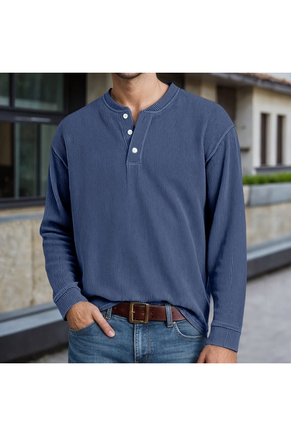 Mens T-Shirts Long Sleeve Crewneck Henley Shirts Basic Blue Button Up Shirts Summer Shirts for Men