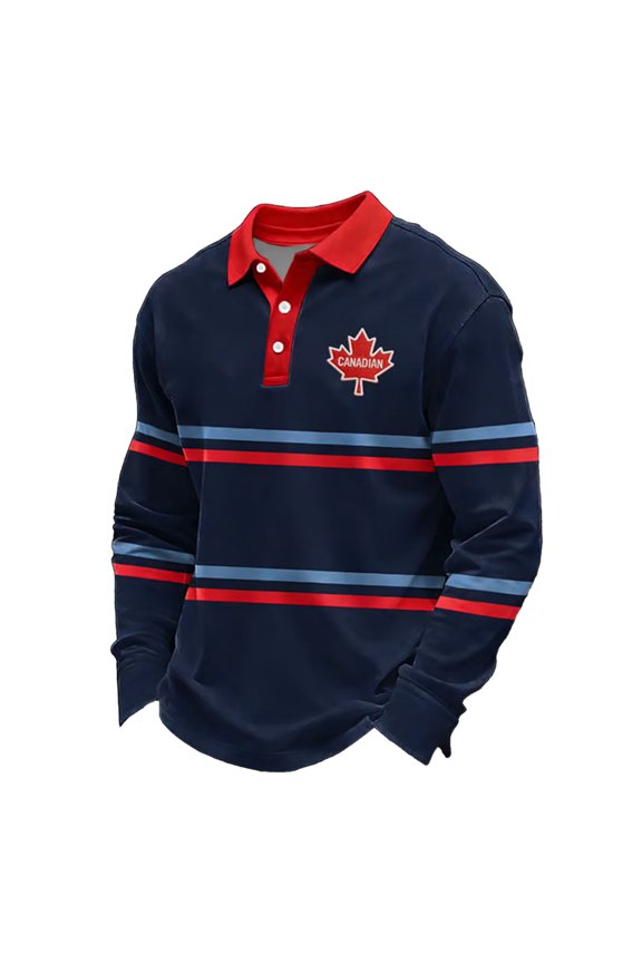 Mens T Shirts Long Sleeve Print Button Down Canadian Style Mens Rugby Shirt,Navy,XL