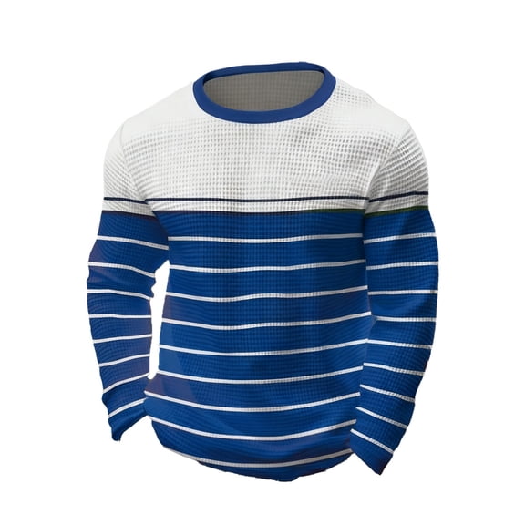 Mens T Shirts Long Sleeve Waffle Knit Pullover Tops Lightweight Soft Crewneck Relaxed Fit Tee Blue XXL