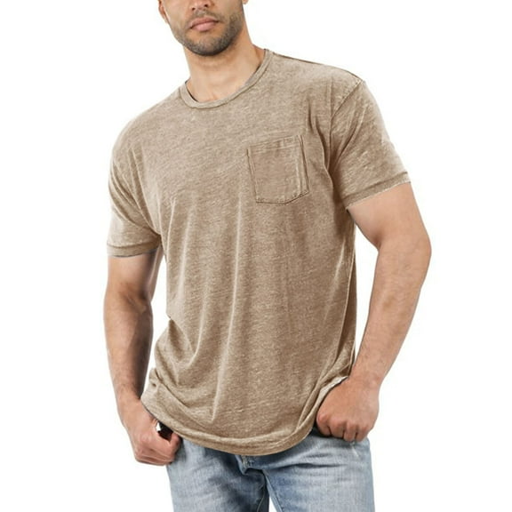 Mens T Shirts Loose Solid Short Sleeved Round Neck Pocket T Shirt Summer Casual Tee Tops