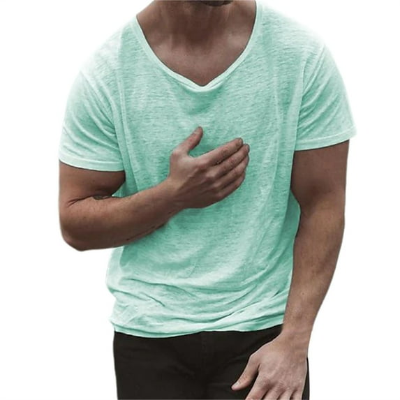 Mens T-Shirts Male Casual Solid Color Top Round Neck Solid Raglan Sleeve Button Tops Outwear