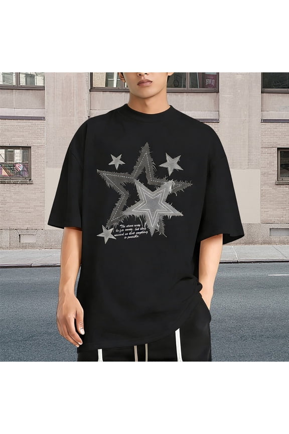Mens T Shirts Men Fashion Star Graphic Streetwear T Shirts Tees Casual T Shirts ,Black,S