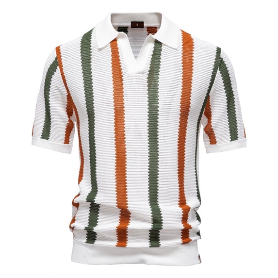 Mens T-Shirts,Men's Hollow Knit Shirt V Neck Short Sleeve Golf Shirts Striped Sweater Casual Short Sleeve Collared Pullover Tops