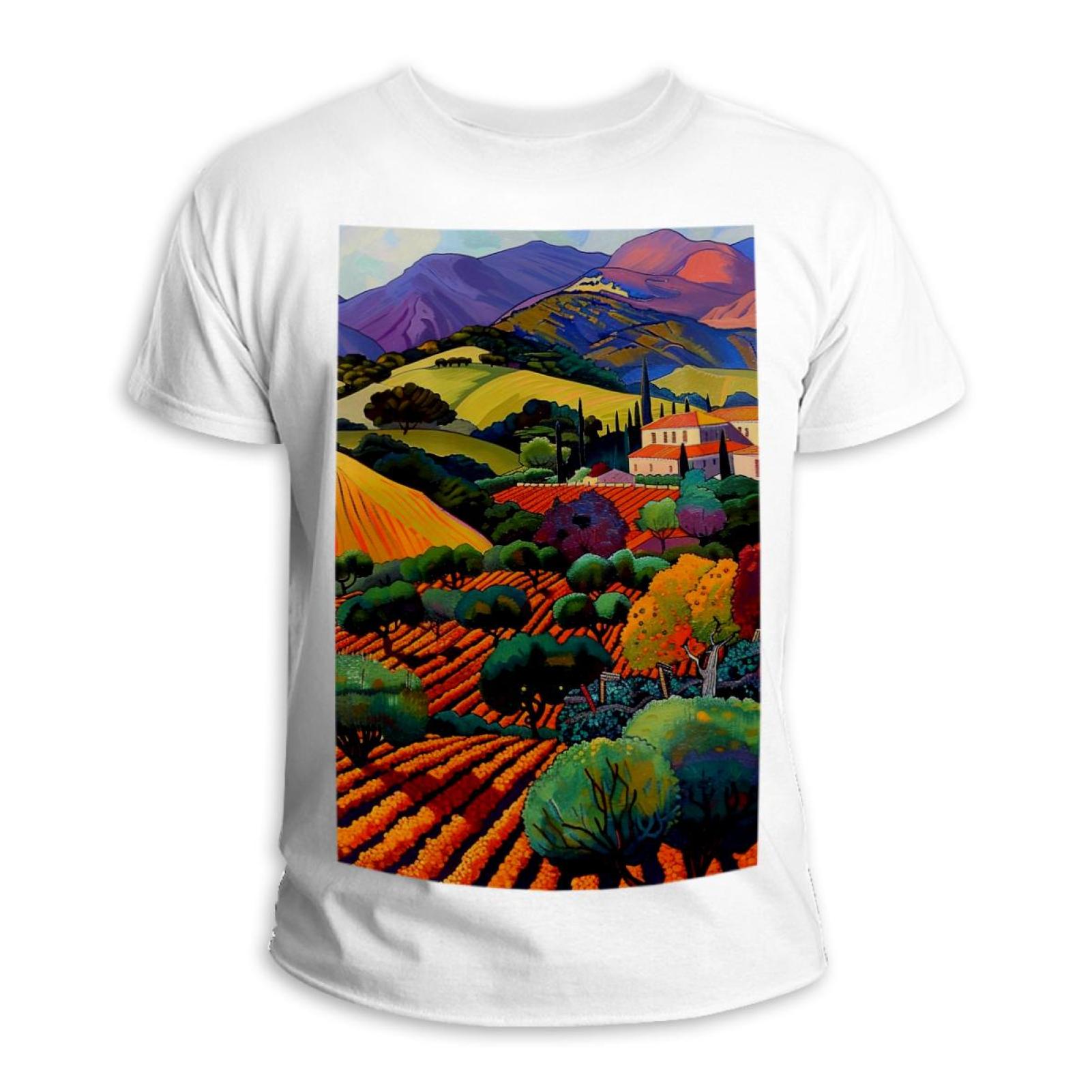 Mens TShirts, Men's Novelty TShirts, Oil Painting Field Mountains and