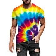 Mens T Shirts Men's Trendy Summer Neckline T-shirt 3D Printed Pattern Short Sleeve Tee Shirts Mens Sweat Shirts Men Workout Shirts for Men on Sale Clearance Multicolor 5XL