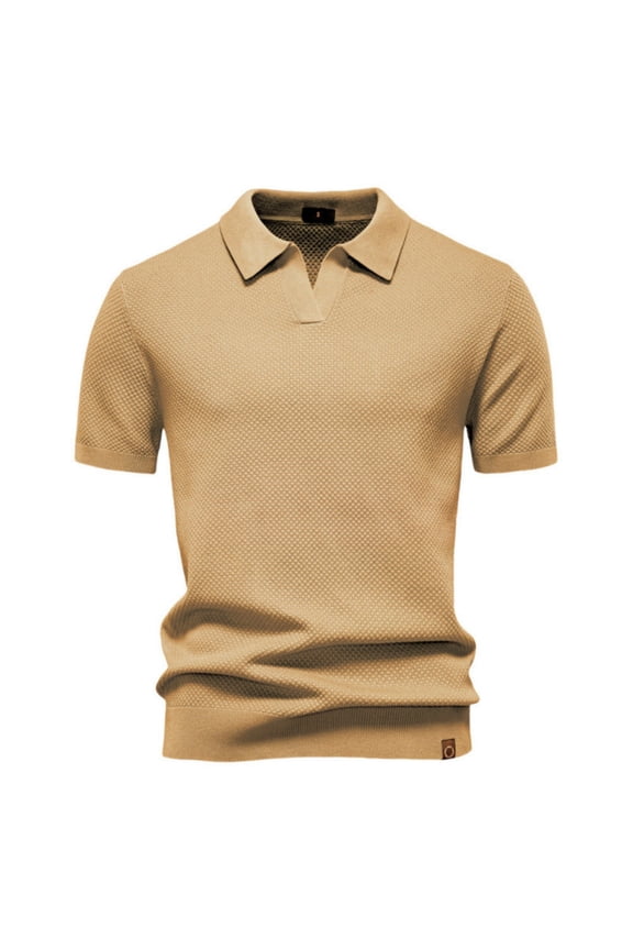 Mens T-Shirts, Mens Textured Knit Shirt Short Sleeve Breathable Pineapple Pattern Open Collar Casual Business Tee Summer Vacation Coffee XXL