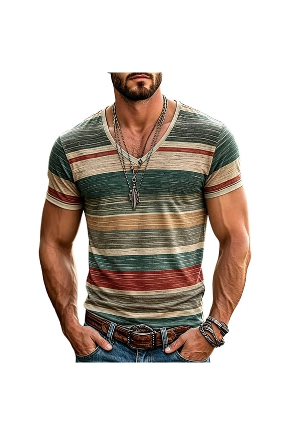 Mens T Shirts Multicolor Striped Crewneck Distressed Hardware Mens Undershirts,Multicolour,L