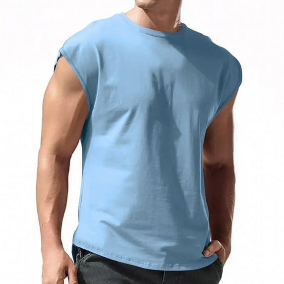Mens T-Shirts In Outdoor Sports Graphic Tees Funny Adult Men's Fashionable Breathable Sleeveless T-Shirts for Summer Stylish Round Neck Slim Fit Tops for Comfort and Versatile Casual Wear