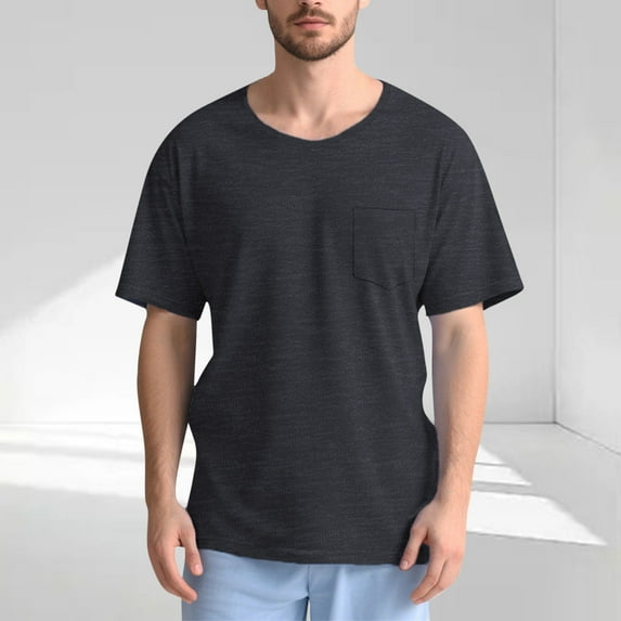 Mens T-Shirts Postoperative-Recovery Side Button Short Sleeve Tee Tops Casual Solid Color Crewneck Comfort Basic Tshirts Shirts