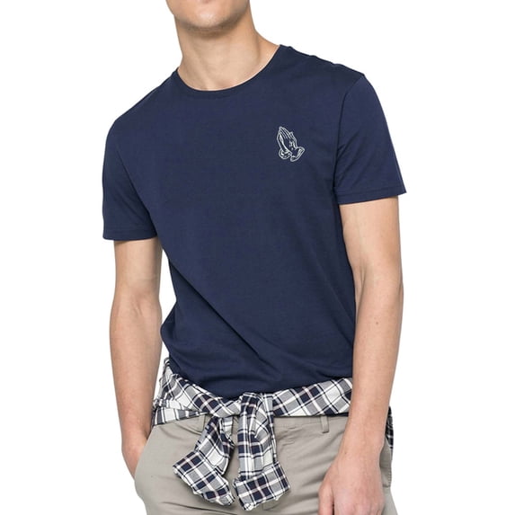 Mens T-Shirts Praying Hands Embroidered Short Sleeve Classic Basic T Shirt for Men